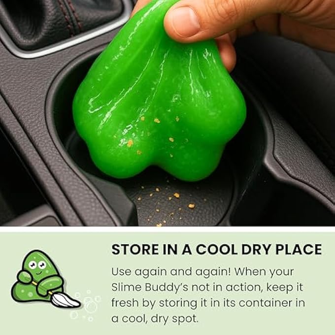 Slime Buddies CLEANING GEL | GREAT FOR CAR INTERIORS, CUP HOLDERS, KEYBOARDS & MORE | REUSABLE CLEANING SLIME (PACK OF 3 - LEMON, APPLE, STRAWBERRY) (APPLE) - Image 2